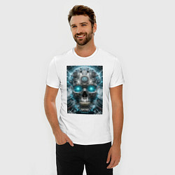 Футболка slim-fit Electrified cyber skull - ai art fantasy, цвет: белый — фото 2