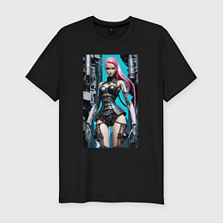 Футболка slim-fit Barbie cyber warrior - ai art fantasy, цвет: черный