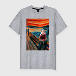 Мужская slim-футболка Акула кричит - мем нейросеть