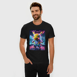 Футболка slim-fit Cyber Pikachu - neon glow ai art fantasy, цвет: черный — фото 2