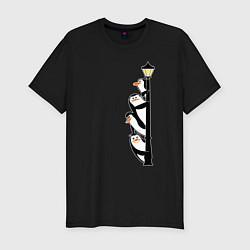 Футболка slim-fit Пингвины на фонаре, цвет: черный