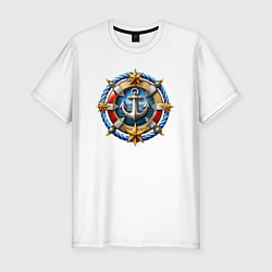 Футболка slim-fit Морской якорь в спасательном круге, цвет: белый