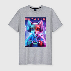 Футболка slim-fit Funny fox - e sports ai art, цвет: меланж