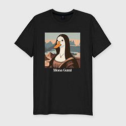 Футболка slim-fit Смешной гусь в картине Мона Лиза Mona Gussi, цвет: черный