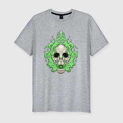 Футболка slim-fit Череп в зелёном дыму, цвет: меланж
