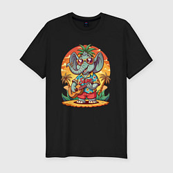 Футболка slim-fit Слон играет на гитаре жаркое лето, цвет: черный
