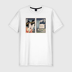 Мужская slim-футболка Кот мем в японском стиле