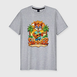 Мужская slim-футболка Лисица с гитарой жаркое лето