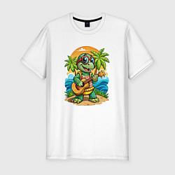 Мужская slim-футболка Черепашка с гитарой на острове жаркое лето