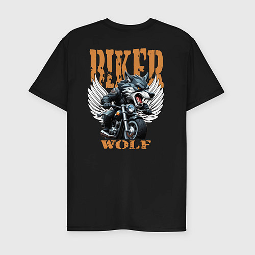 Мужская slim-футболка Байкер волк на мотоцикле / Черный – фото 2