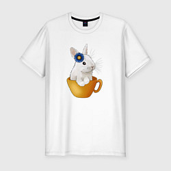 Футболка slim-fit Крольчонок в чашке, цвет: белый