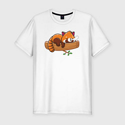 Футболка slim-fit Красная панда спит на дереве, цвет: белый