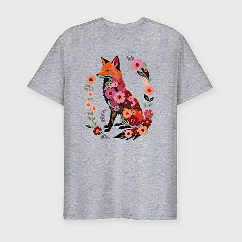 Мужская slim-футболка Лиса цветочный силуэт / Меланж – фото 2