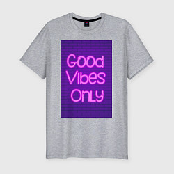 Футболка slim-fit Неоновая надпись good vibes only и кирпичная стена, цвет: меланж