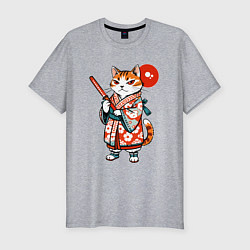 Футболка slim-fit Кошечка в кимоно в японском стиле, цвет: меланж
