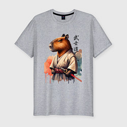 Футболка slim-fit Capybara samurai - ai art fantasy, цвет: меланж