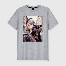 Футболка slim-fit Punk girl under the protection of a panther - New, цвет: меланж