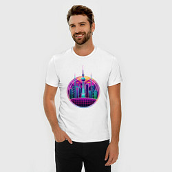 Футболка slim-fit Силуэт города в неоновых цветах, цвет: белый — фото 2