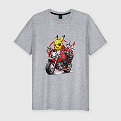 Мужская slim-футболка Пикачу мчится на мотоцикле