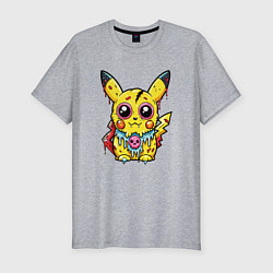 Мужская slim-футболка Пикачу треснутый зомби