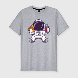 Мужская slim-футболка Космонавт ест пиццу