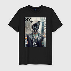 Футболка slim-fit Молодая пантера - модница из Нью-Йорка, цвет: черный