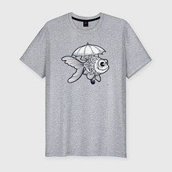 Мужская slim-футболка Рыбка под зонтом