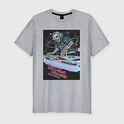 Мужская slim-футболка Диджей скелет в наушниках