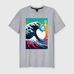 Футболка slim-fit Japanese wave - ai art, цвет: меланж