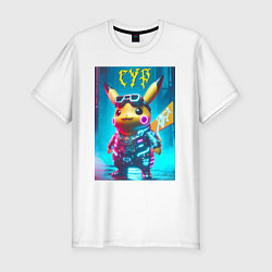 Мужская slim-футболка Cyber Pikachu - ai art fantasy