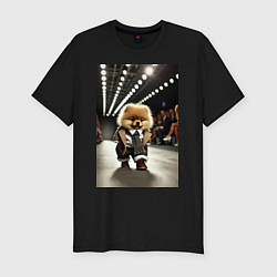Футболка slim-fit Шпиц на подиуме - показ мод животных, цвет: черный