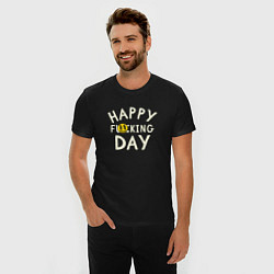Футболка slim-fit Happy f**king day - надпись и смайл, цвет: черный — фото 2
