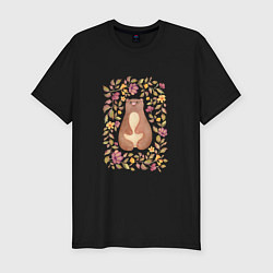 Футболка slim-fit Медведь с осенними цветами и листьями, цвет: черный