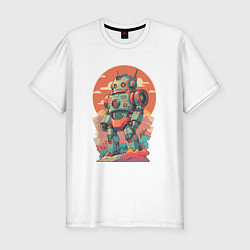 Мужская slim-футболка Ретро робот в стиле аниме