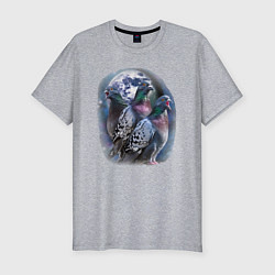 Мужская slim-футболка Три голубя орущие на луну