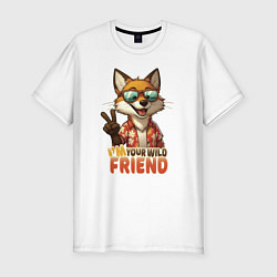 Футболка slim-fit Лисёнок в очках - little fox - мой дикий друг, цвет: белый
