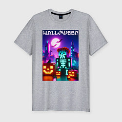 Футболка slim-fit Pumpkin and skeleton - neon glow, цвет: меланж