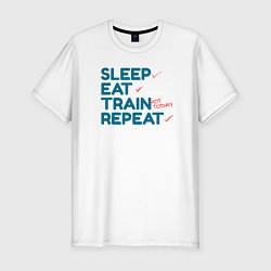 Футболка slim-fit Eat sleep train repeat - blue and red, цвет: белый