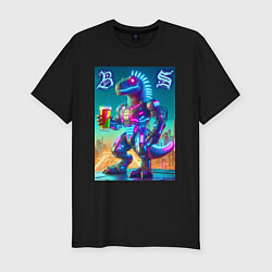 Футболка slim-fit Beersaur neon glow - meme, цвет: черный