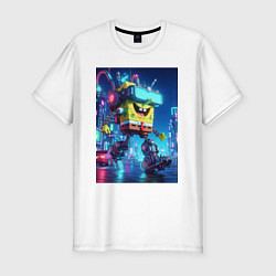 Футболка slim-fit Cyber Sponge Bob - neon glow fantasy, цвет: белый