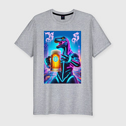 Футболка slim-fit Neon beersaur in metropolis - ai art fantasy, цвет: меланж