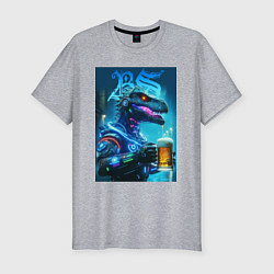 Футболка slim-fit Cyber beersaur with a mug of beer, цвет: меланж