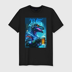 Футболка slim-fit Cyber beersaur with a mug of beer, цвет: черный