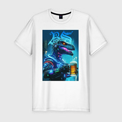 Футболка slim-fit Cyber beersaur with a mug of beer, цвет: белый