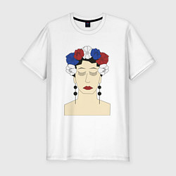Мужская slim-футболка Женский портрет: девушка в венке триколор