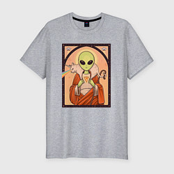 Мужская slim-футболка Пришелец и кот-единорог