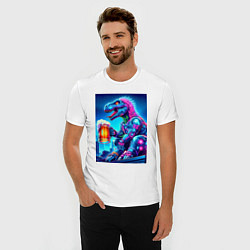 Футболка slim-fit Cyber tyrannosaur with a mug of beer - ai art fant, цвет: белый — фото 2