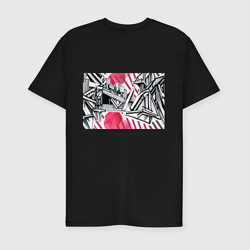 Мужская slim-футболка Скетч архитектуры - акварельная абстракция / Черный – фото 2