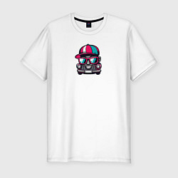 Мужская slim-футболка Крутая тачка рэпер в очках - Прикол