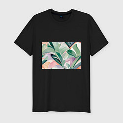 Футболка slim-fit Листья акварель, цвет: черный